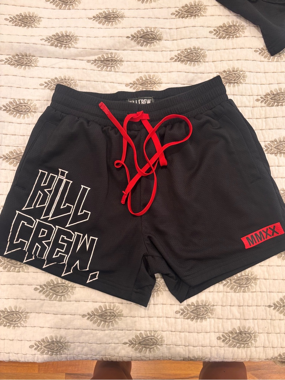 Kill Crew Black Athletic Shorts with Red Drawstring